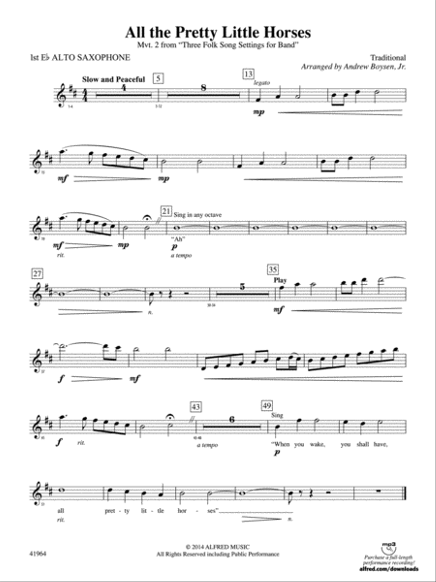 All the Pretty Little Horses: E-flat Alto Saxophone Concert Band scores gallery preview page 1