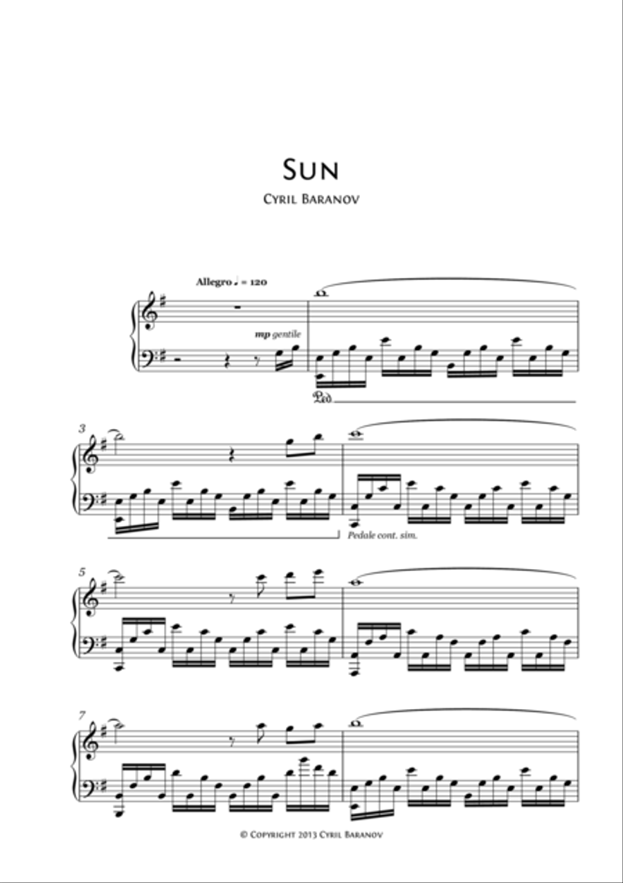 Sun Piano Solo scores gallery preview page 1