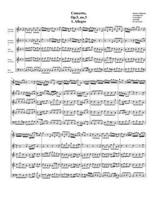 Concerto, Op.5, no.3 (arrangement for 5 recorders)