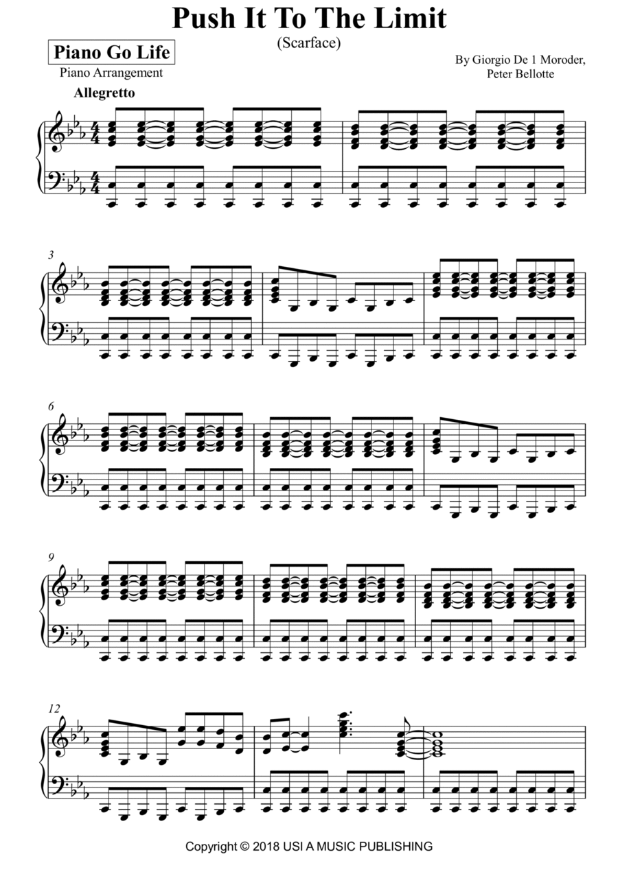 Scarface (push It To The Limit) Piano Solo scores gallery preview page 1