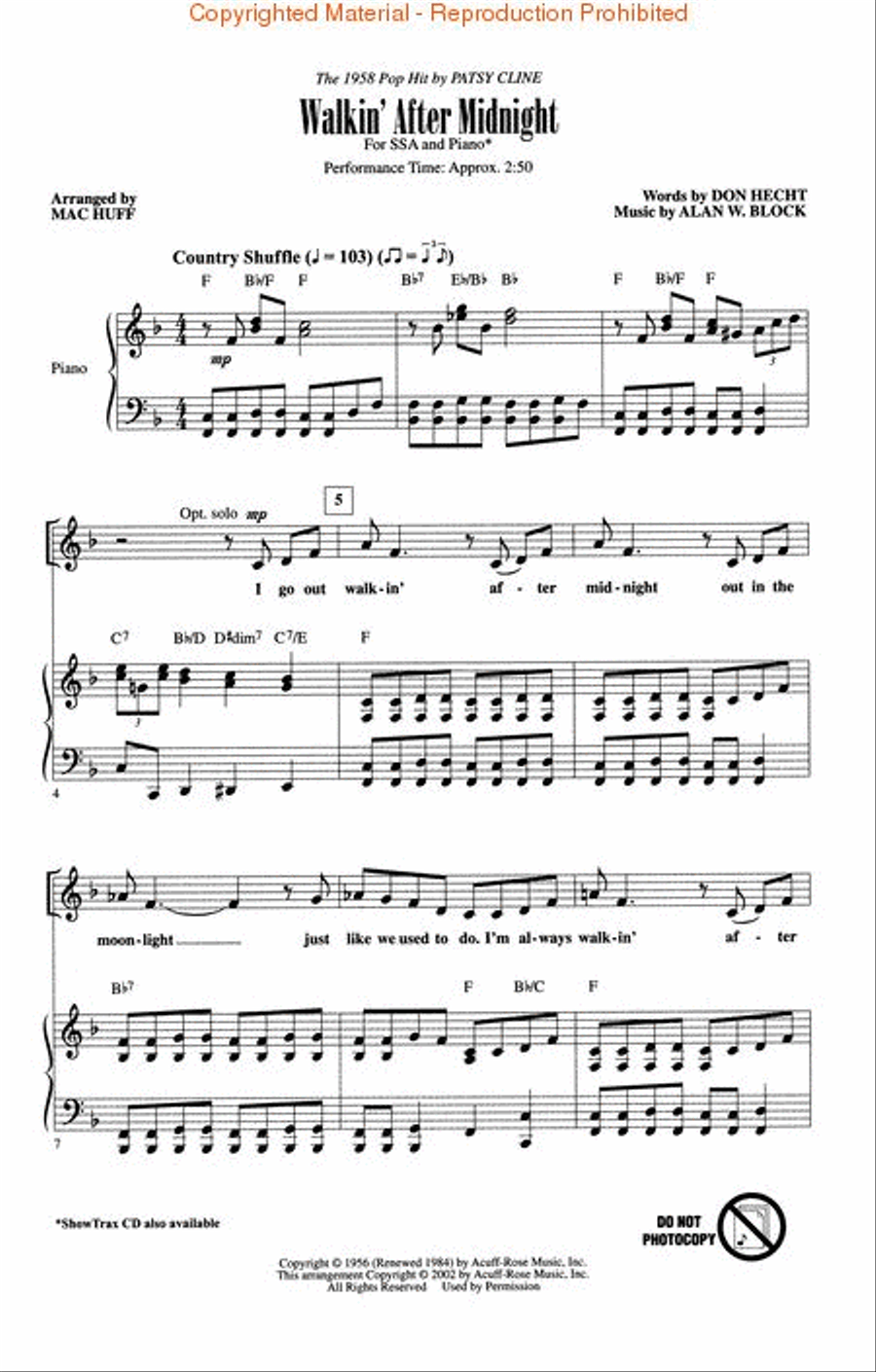 Walkin' After Midnight Walkin' After Midnight SSA scores gallery preview page 2