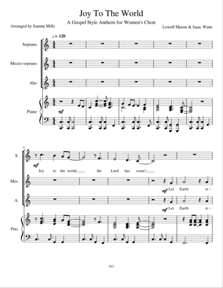 Joy To The World: A Gospel Style Anthem for SSA Choir SSA scores gallery preview page 3