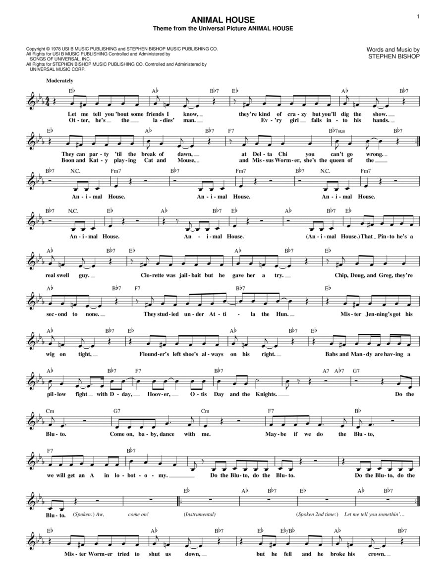 Animal House Piano scores gallery preview page 1