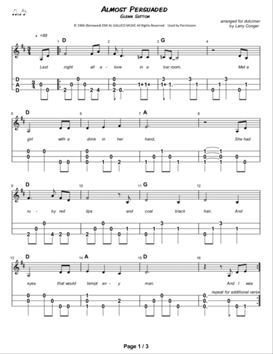 Almost Persuaded Dulcimer scores gallery preview page 2