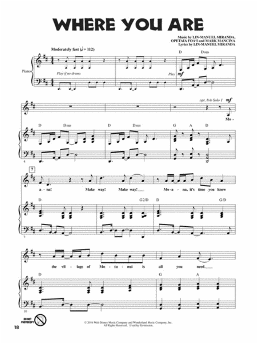 Let's All Sing Songs from MOANA Unison Choir scores gallery preview page 6