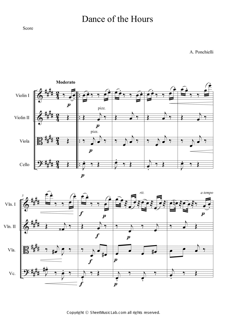 Dance of the Hours String Quartet scores gallery preview page 1