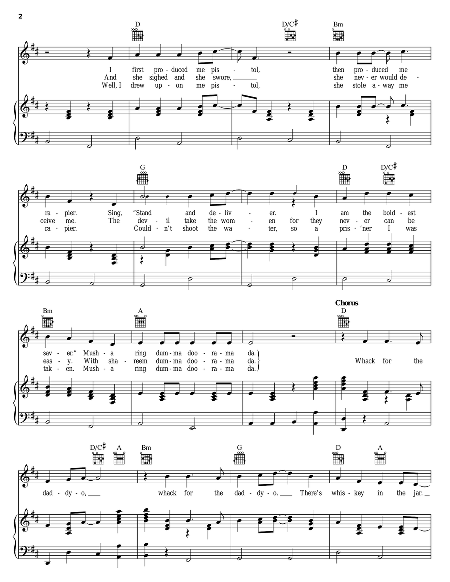 Whiskey In The Jar Piano, Vocal, Guitar scores gallery preview page 2
