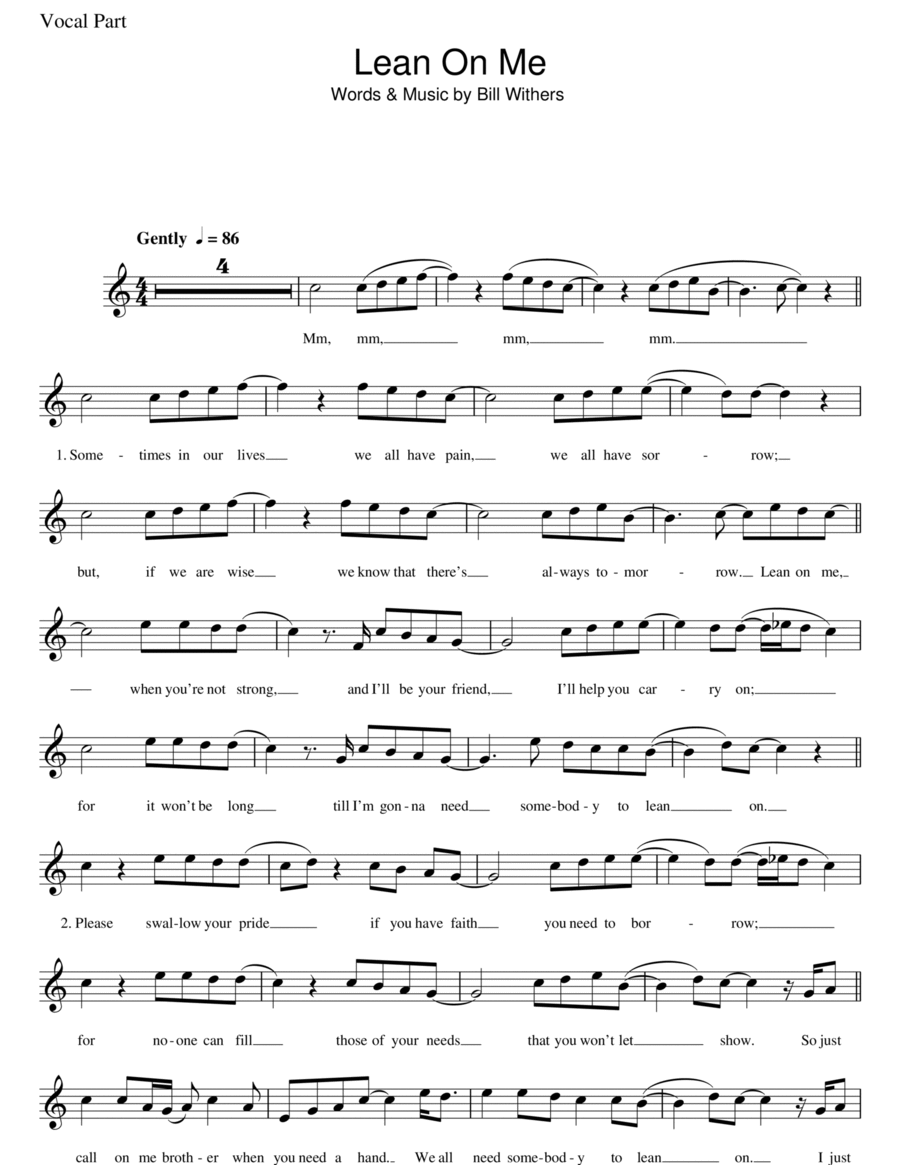 Lean On Me Piano scores gallery preview page 1