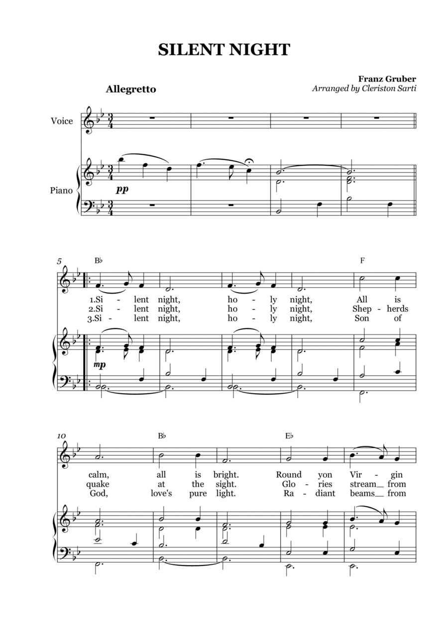Silent Night Piano, Vocal scores gallery preview page 1
