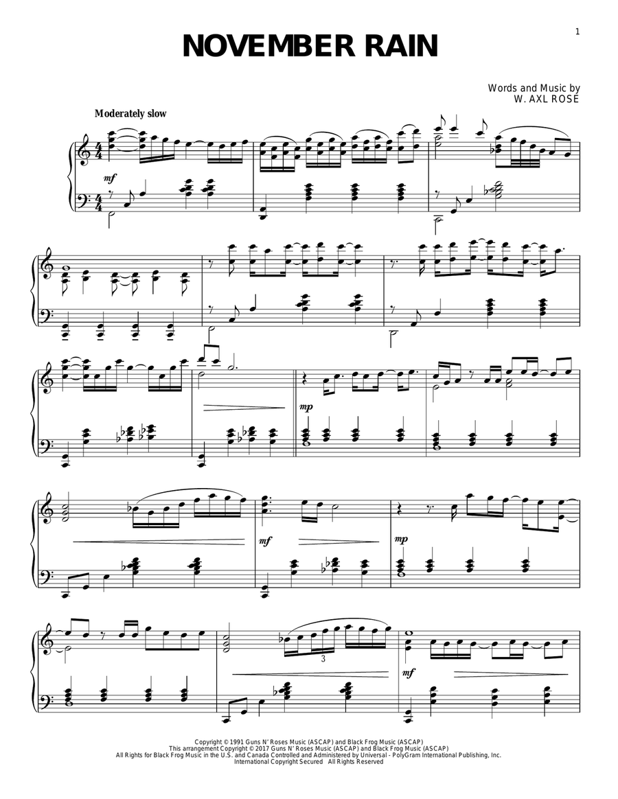 November Rain Piano Solo scores gallery preview page 1