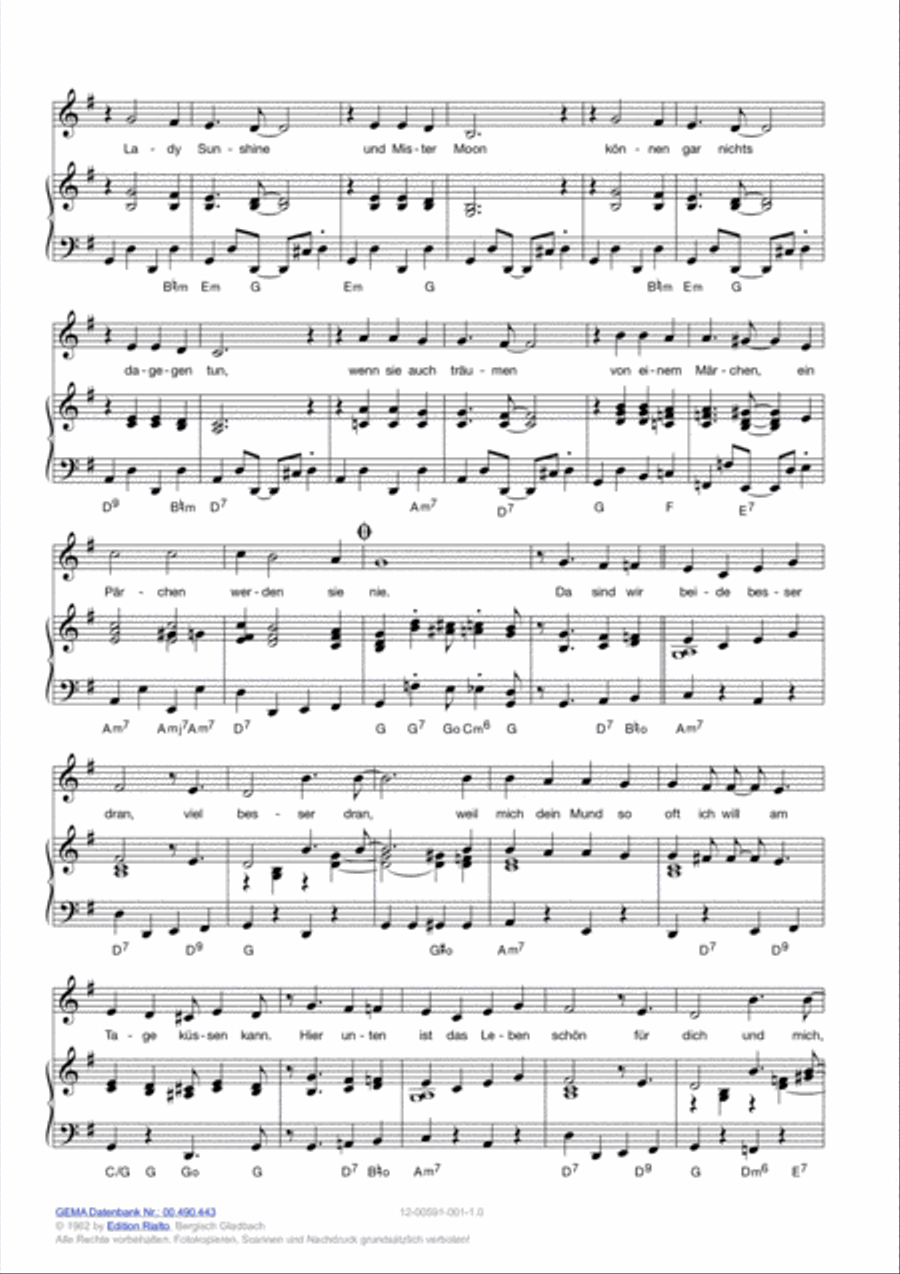 Lady Sunshine und Mr. Moon Piano, Vocal, Guitar scores gallery preview page 3
