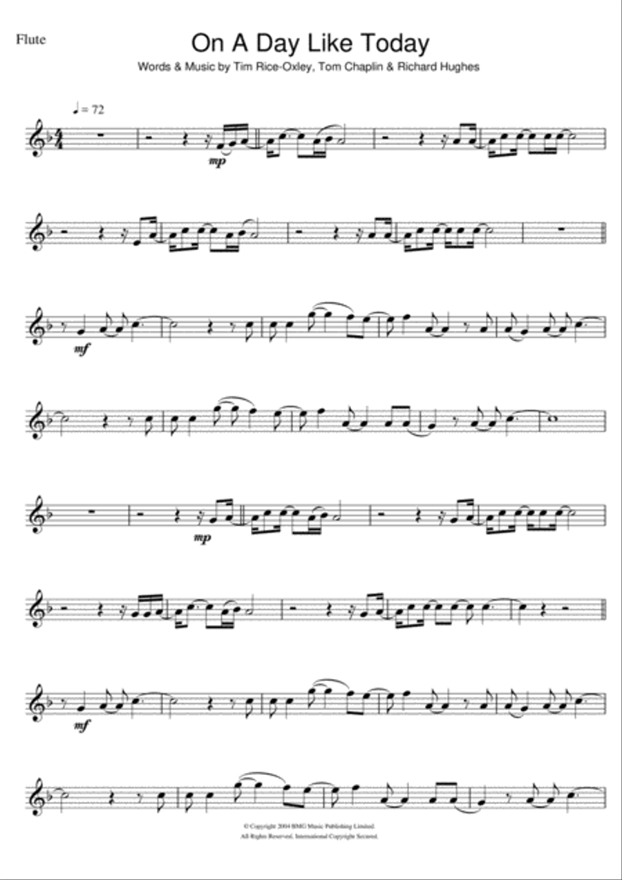 On A Day Like Today Flute Solo scores gallery preview page 1