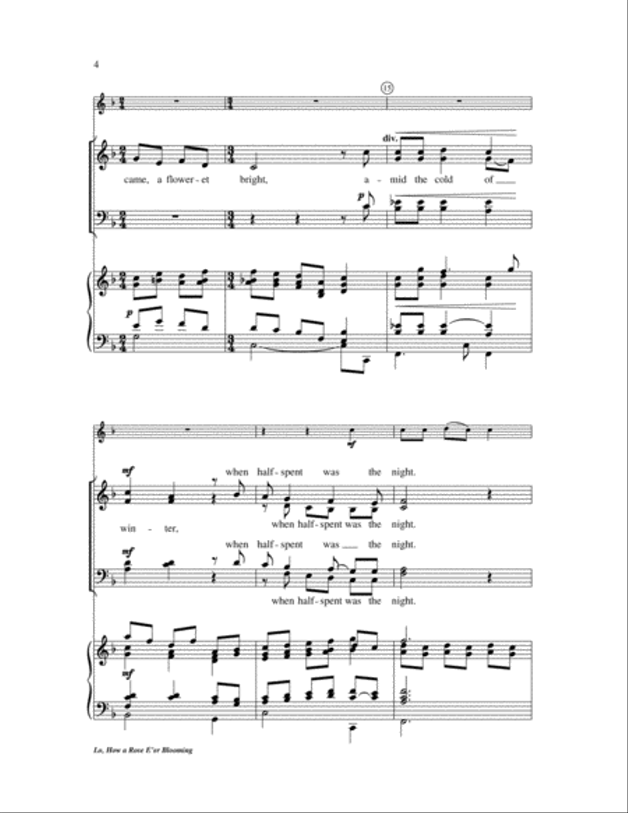 Lo, How a Rose E'er Blooming 4-Part scores gallery preview page 4