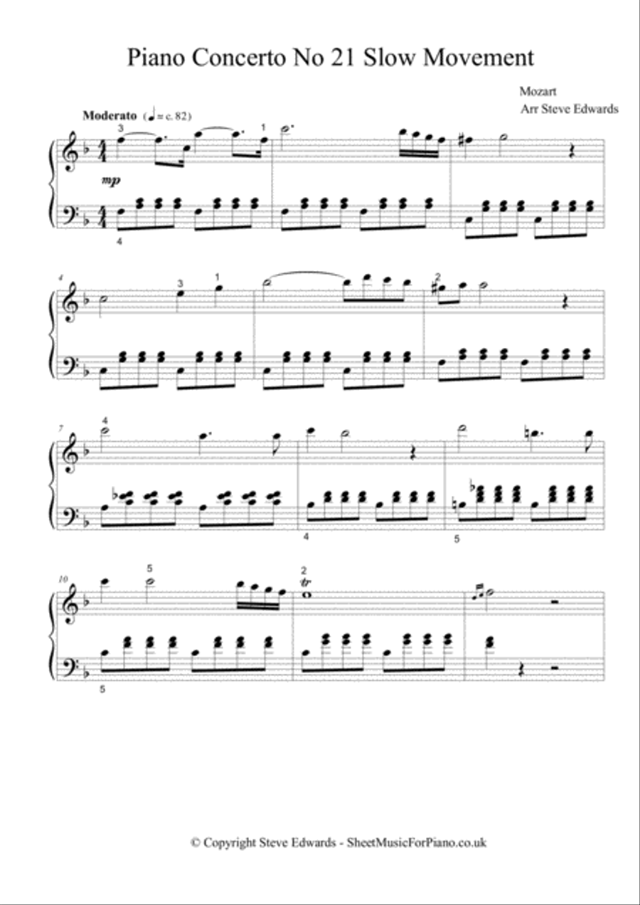 Piano Concerto No 21 - Slow Movement Piano Solo scores gallery preview page 2