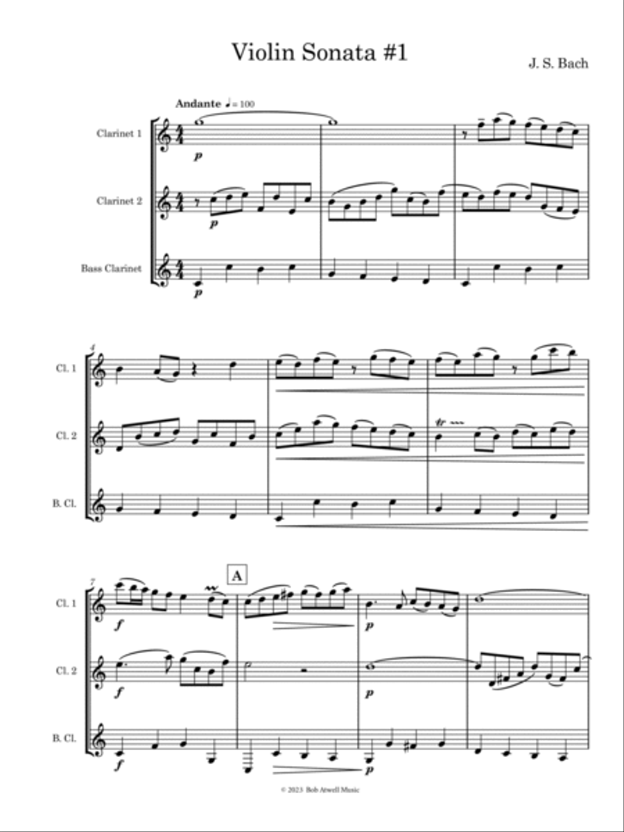 Andante from Bach Violin Sonata - For Clarinet Trio Clarinet Trio scores gallery preview page 3