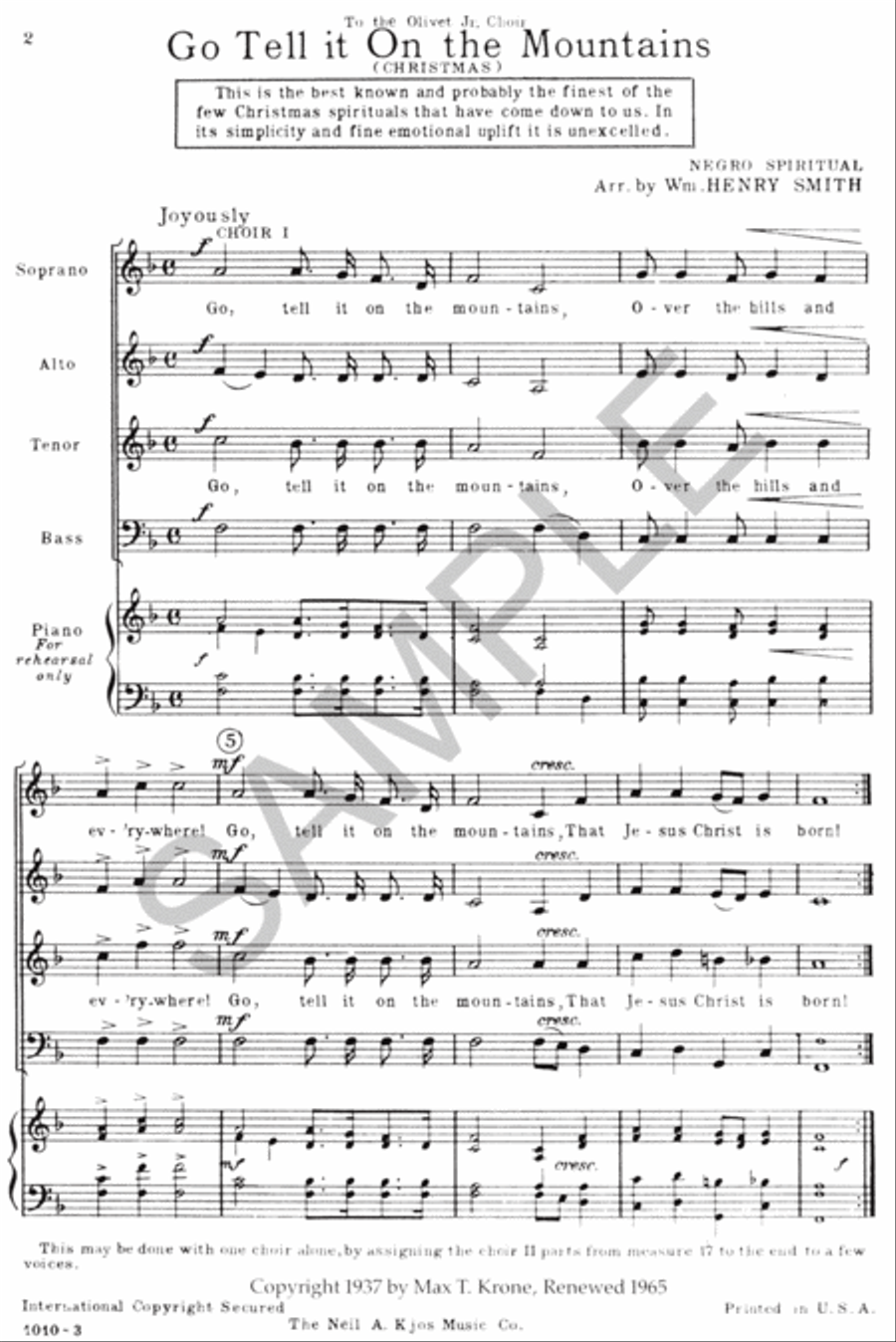Go Tell it on the Mountain 4-Part scores gallery preview page 2