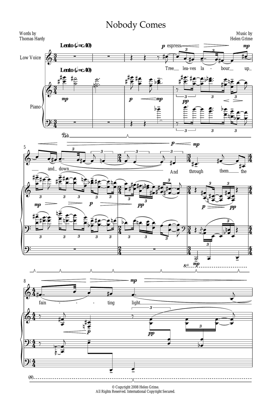 Nobody Comes (for low voice and piano) Piano, Vocal scores gallery preview page 1