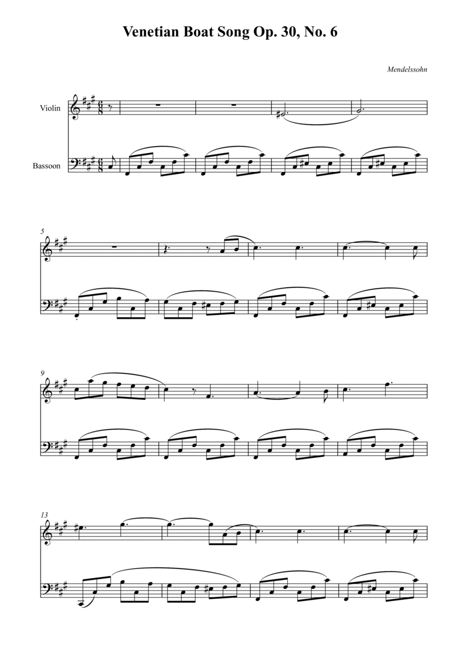 Venetian Boat Song Op. 30, No. 6 Bassoon scores gallery preview page 1