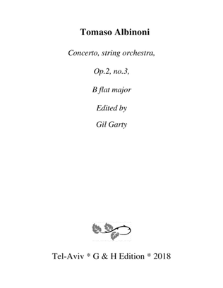 Book cover for Concerto, string orchestra, Op.2, no.3, B flat major (Original version)
