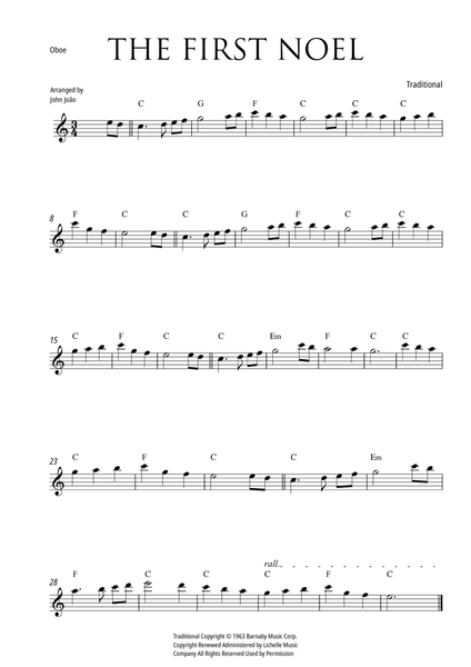 The First Noel (Oboe, with Chord Chart) image number null