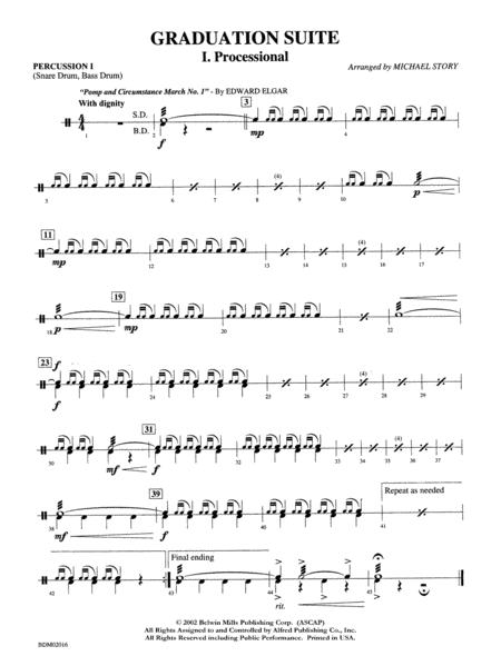Graduation Suite (Processional: Pomp and Circumstance March No. 1 / Recessional: Rondeau from Premiere Suite): 1st Percussion