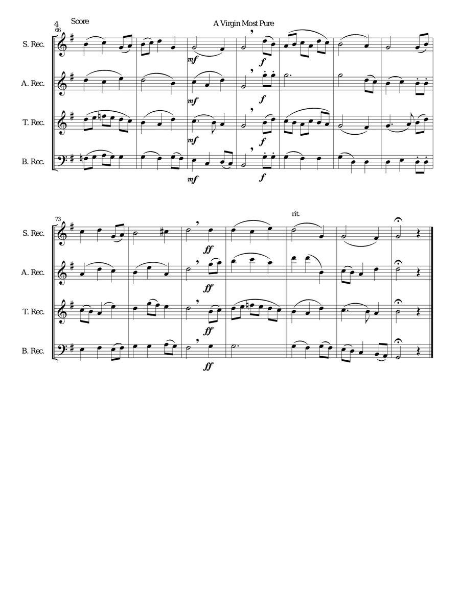 A Virgin Most Pure for recorder quartet Small Ensemble scores gallery preview page 4