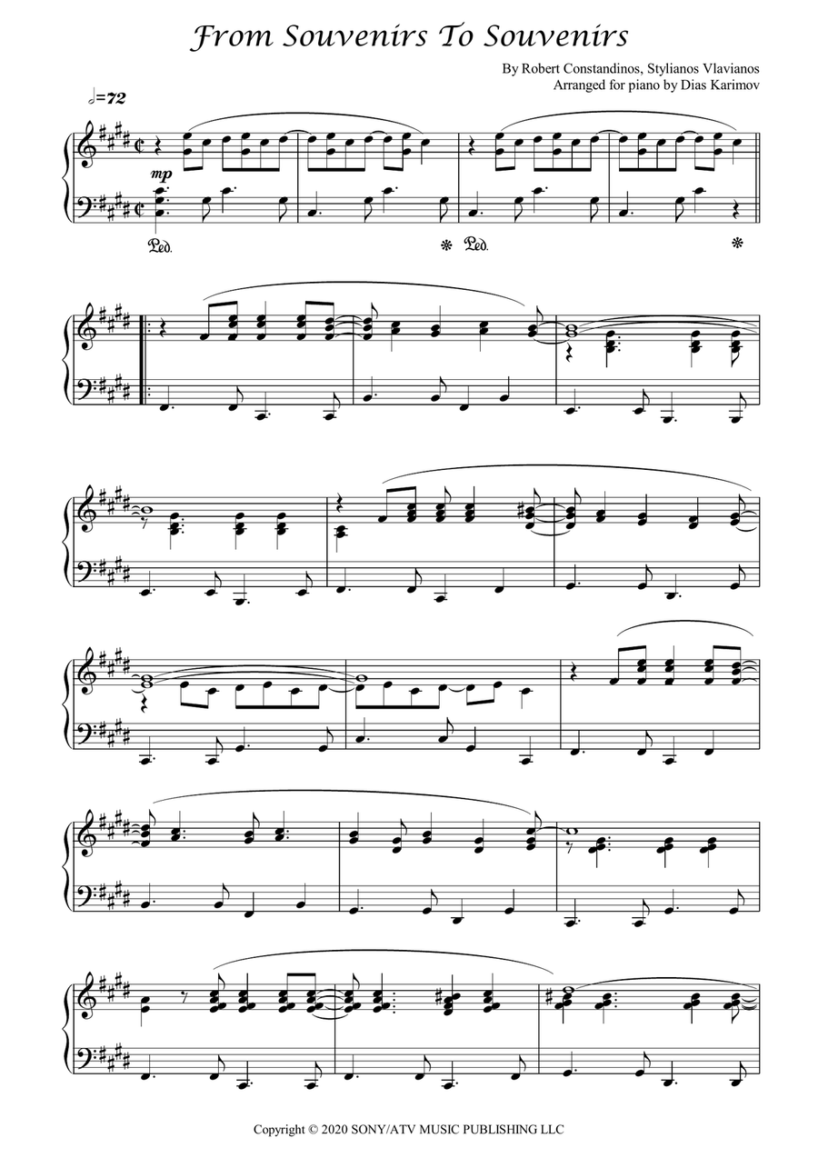 From Souvenirs To Souvenirs Piano Solo scores gallery preview page 1