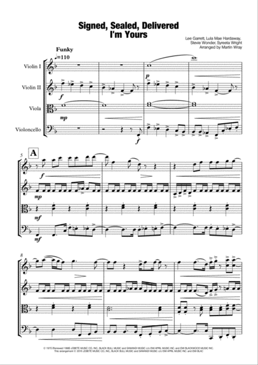 Signed, Sealed, Delivered I'm Yours String Quartet scores gallery preview page 1