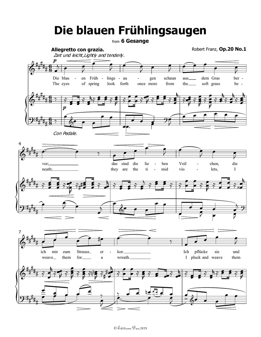 Die blauen Fruhlingsaugen, by Robert Franz, in B Major Voice scores gallery preview page 3