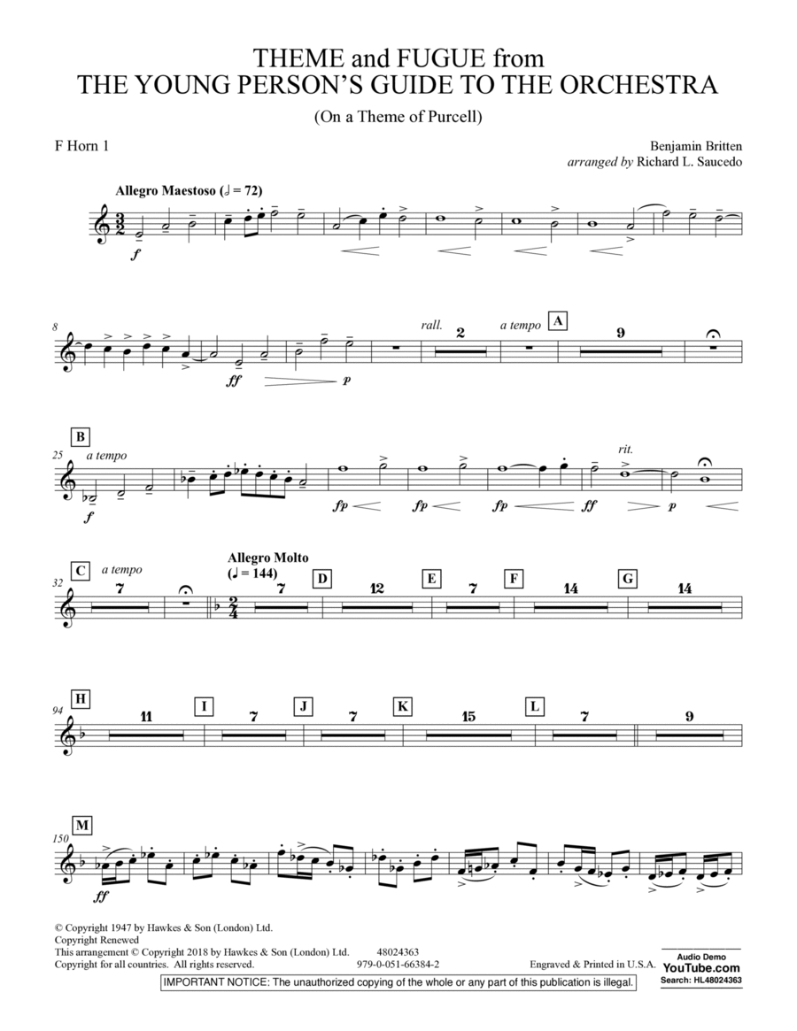 Theme and Fugue from The Young Person's Guide to the Orchestra - F Horn 1
