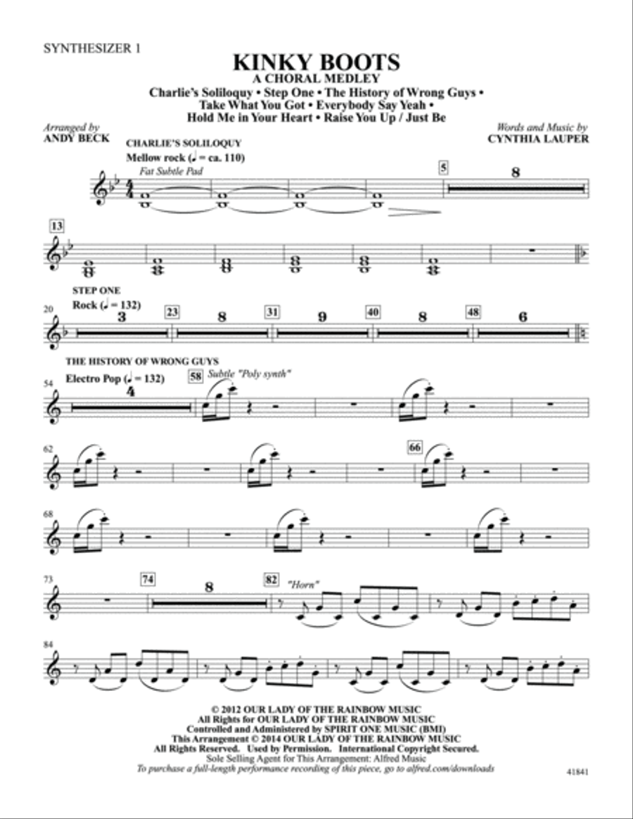 Kinky Boots: Synthesizer 1 Part scores gallery preview page 1