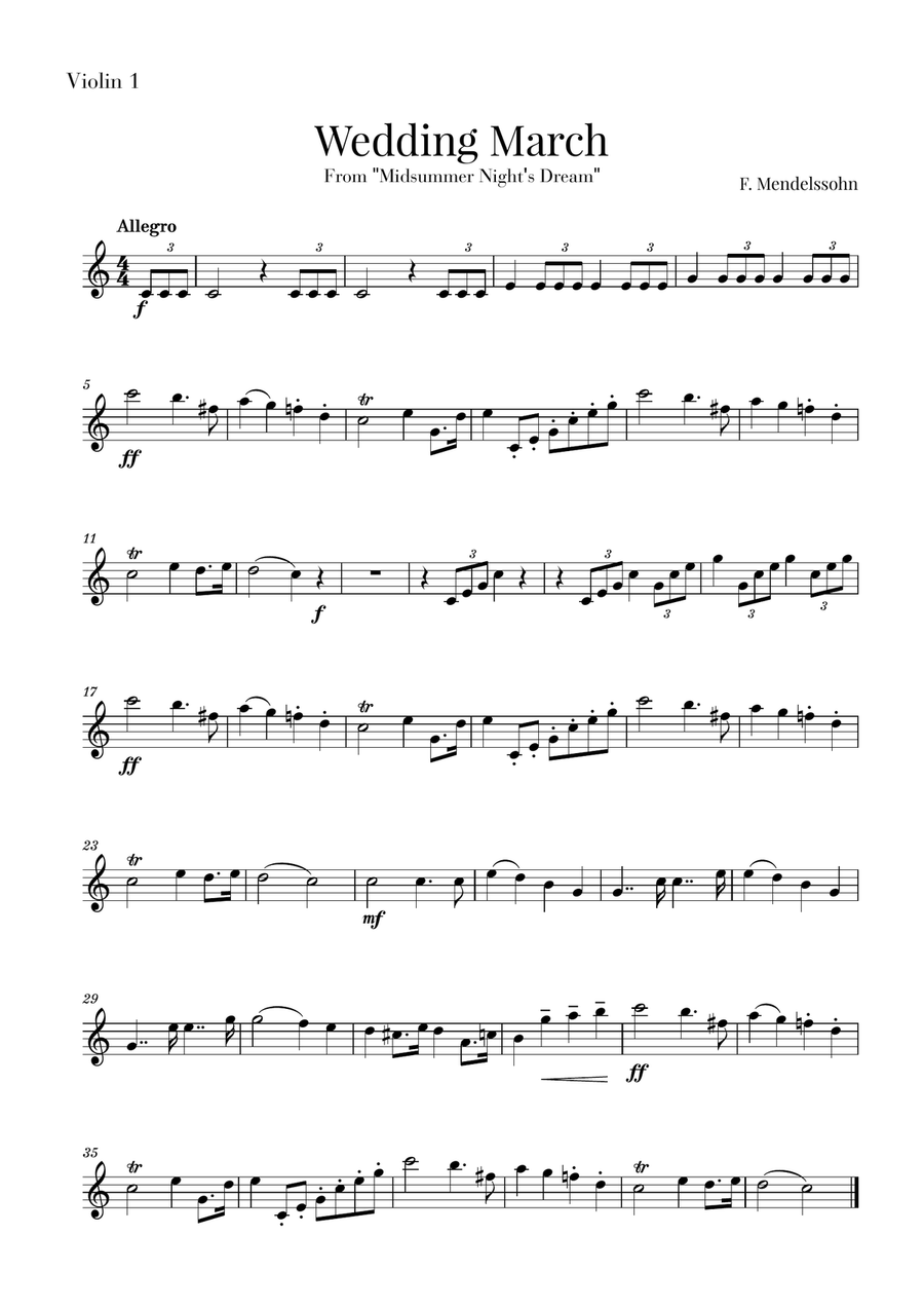 Wedding March for String Quartet and Piano - Mendelssohn Piano Quintet scores gallery preview page 6