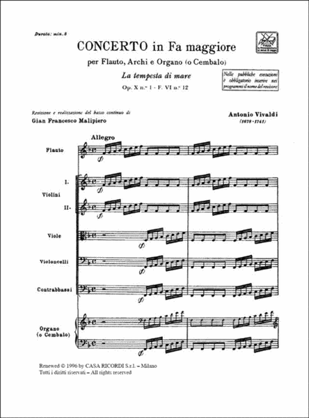 Concerto Per Flauto, Archi E BC: In Fa Rv 433