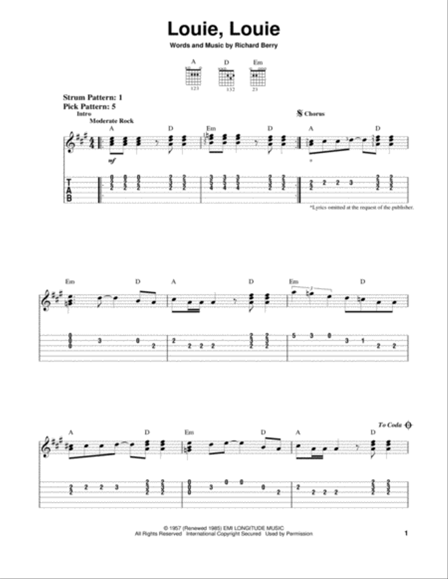 Louie Louie Acoustic Guitar scores gallery preview page 1