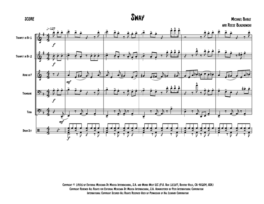 Sway (Quien Sera) Brass Quintet scores gallery preview page 1