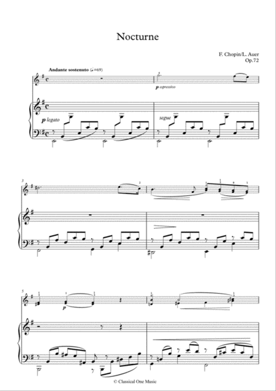 Chopin - Nocturne in E minor Op.72 For Violin and Piano Piano Solo scores gallery preview page 2