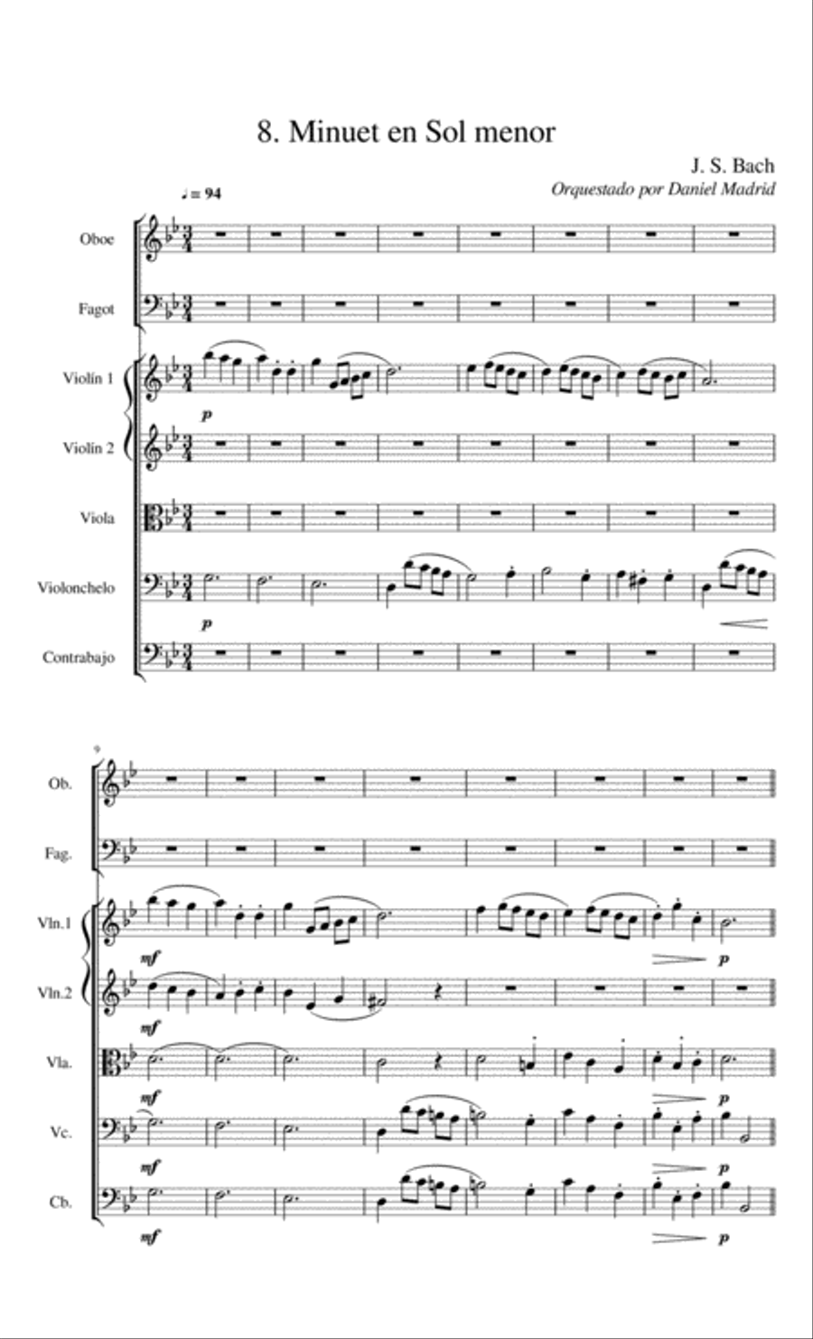 Minuet in G minor from the Note-Book of Anna Magdalene Bach Small Ensemble scores gallery preview page 1