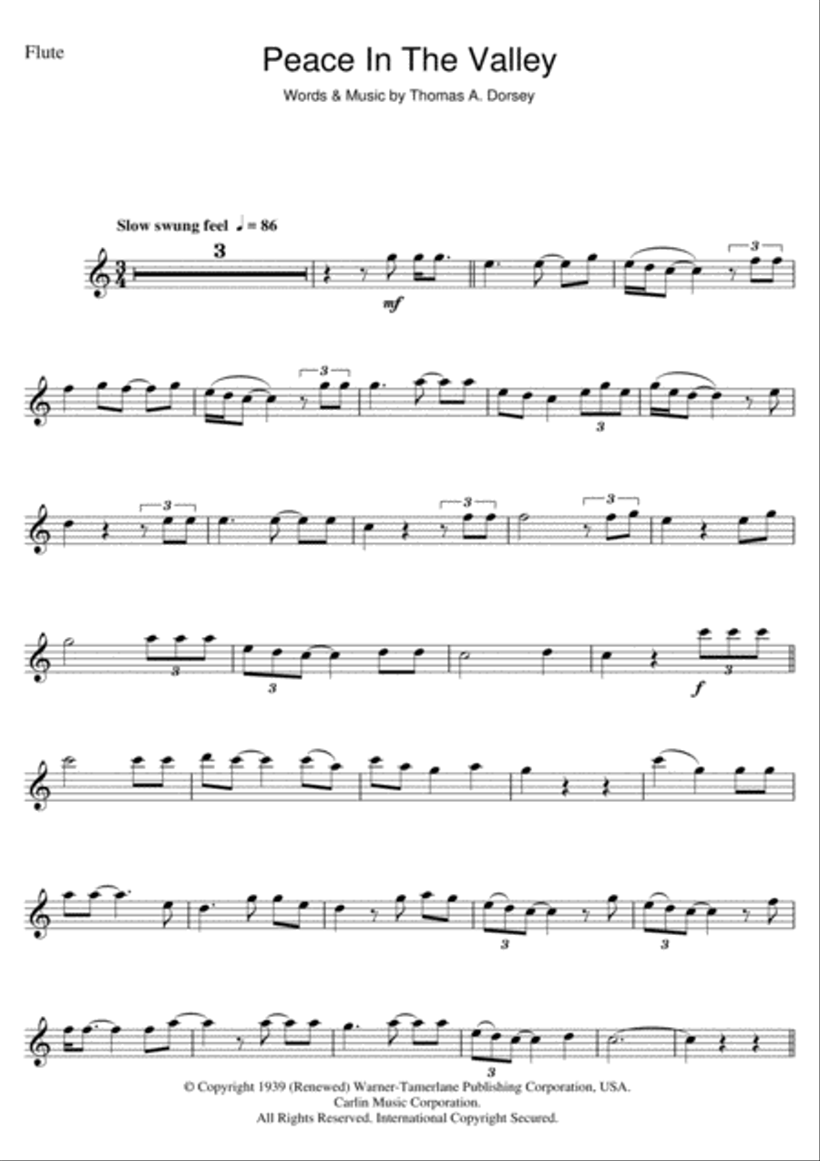 (There'll Be) Peace In The Valley (For Me) Flute Solo scores gallery preview page 1