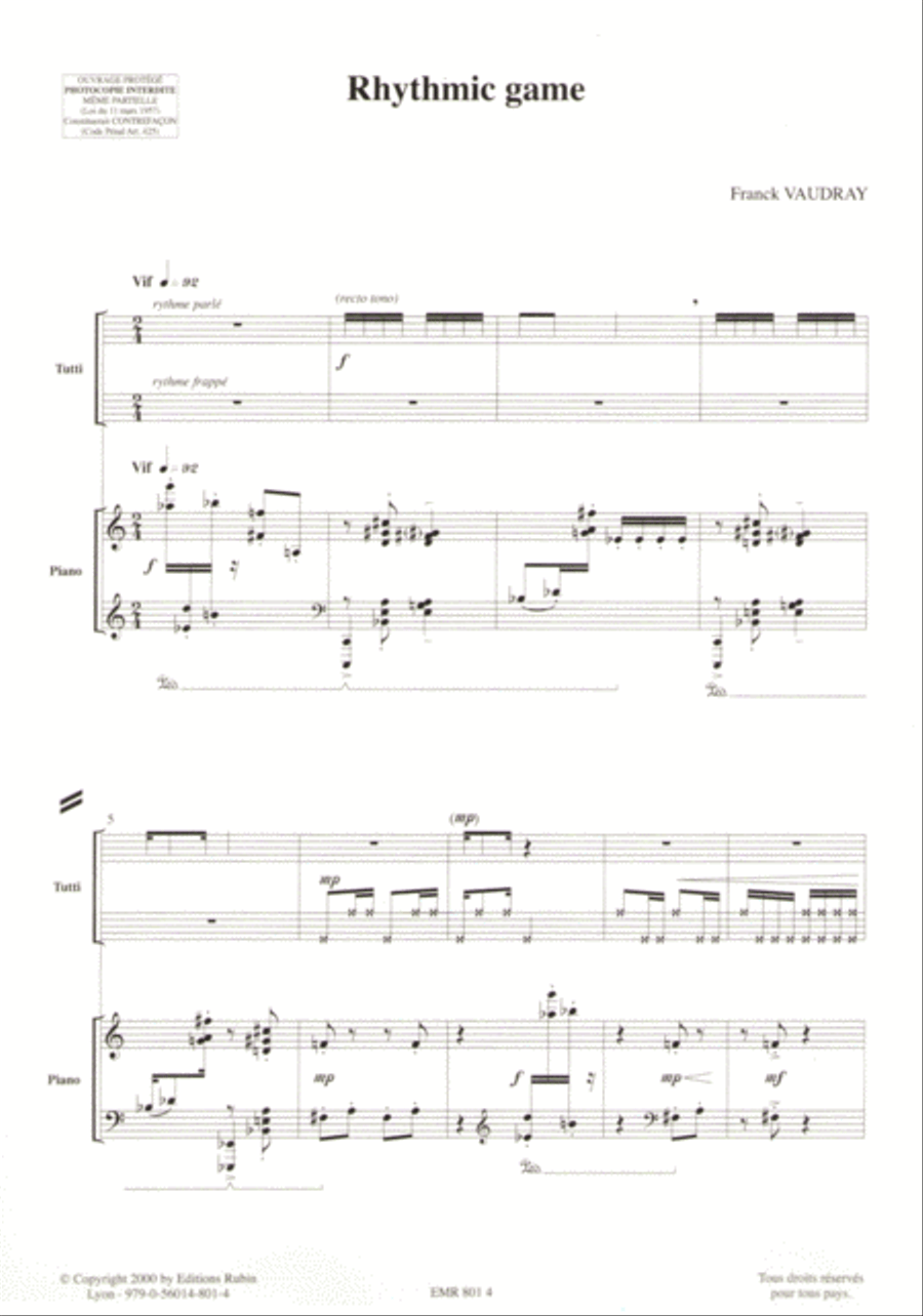 Rhythmic game pour classe(s) de formation musicale et piano Piano scores gallery preview page 2