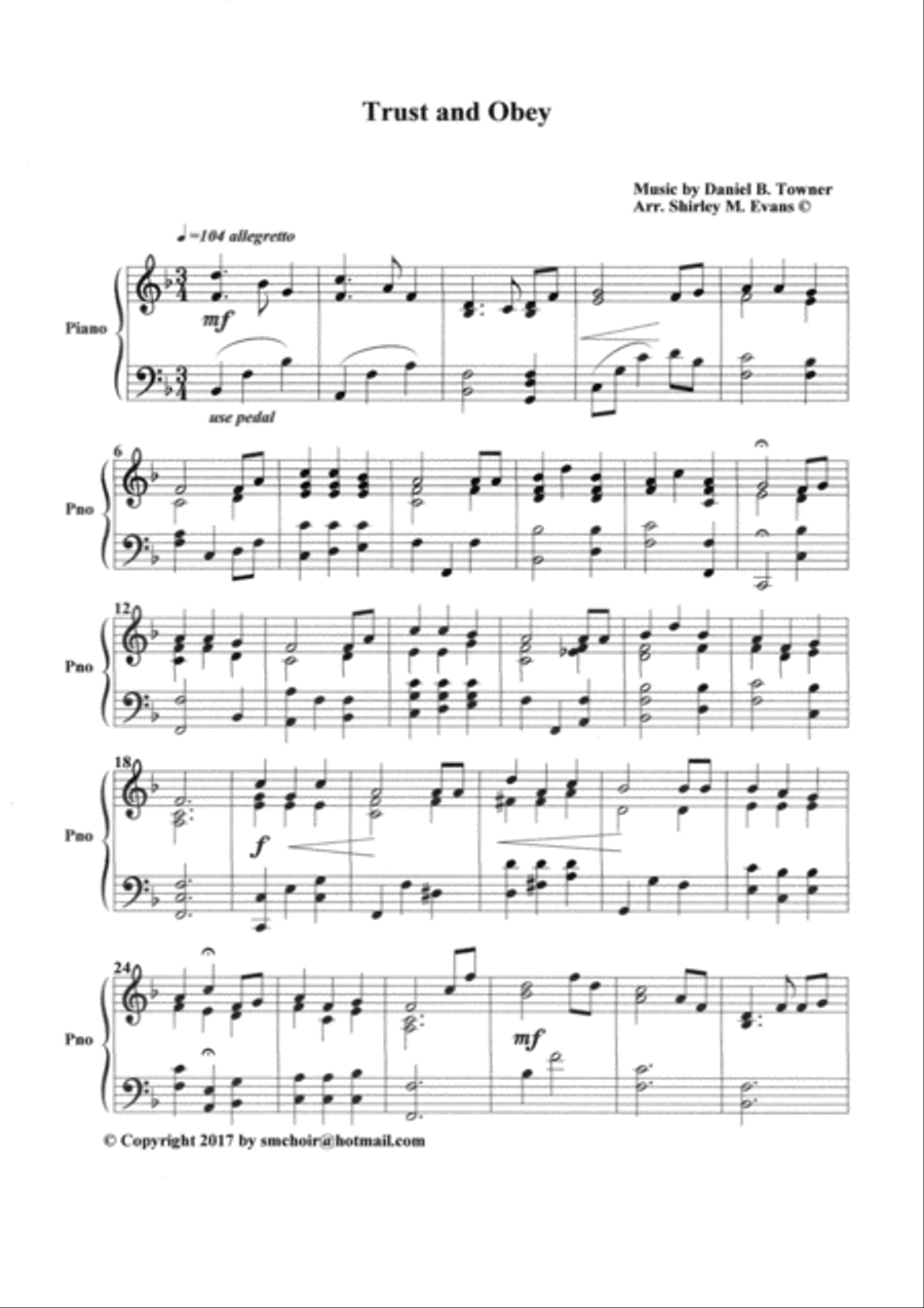 Trust and Obey Piano Solo scores gallery preview page 2