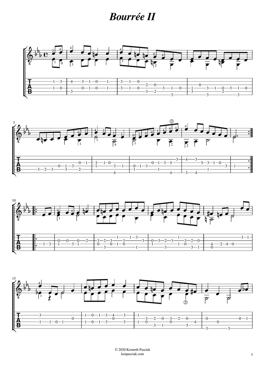 Bourrée I & II from BWV1009 (for Solo Guitar)