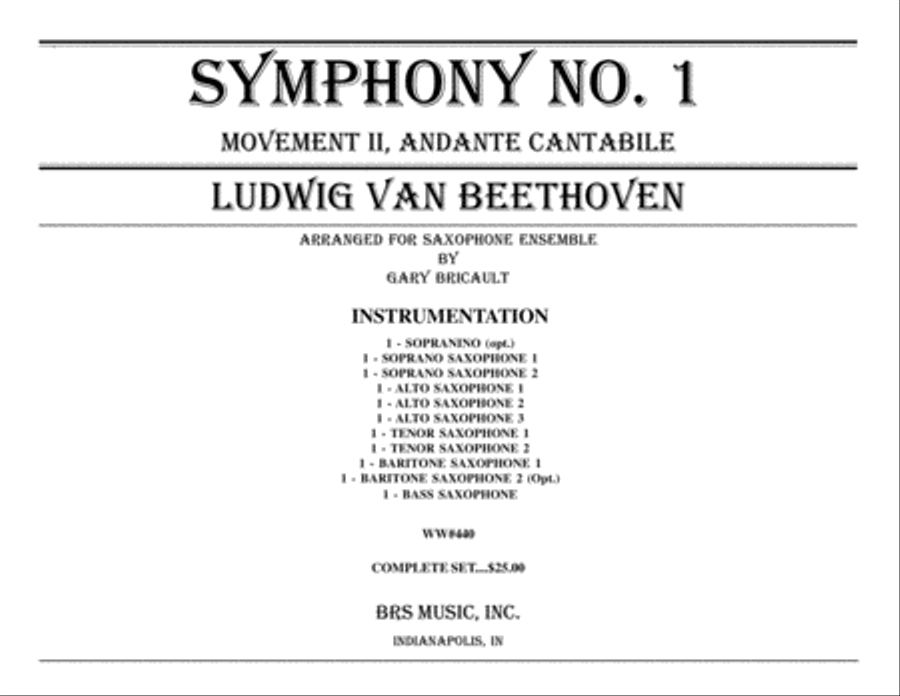 Sym. No. 1, Andante Cantabile Saxophone Ensemble scores gallery preview page 1