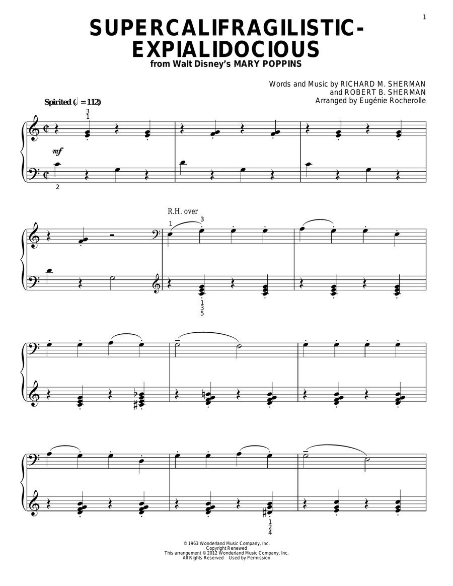 Supercalifragilisticexpialidocious (from Mary Poppins) (arr. Eugenie Rocherolle) Piano Solo scores gallery preview page 1