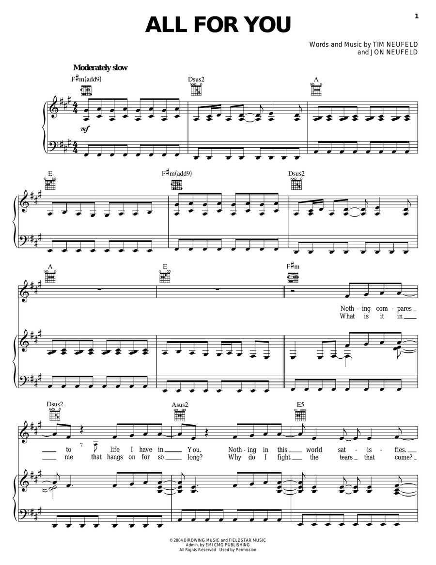 All For You All For You Piano, Vocal, Guitar scores gallery preview page 1