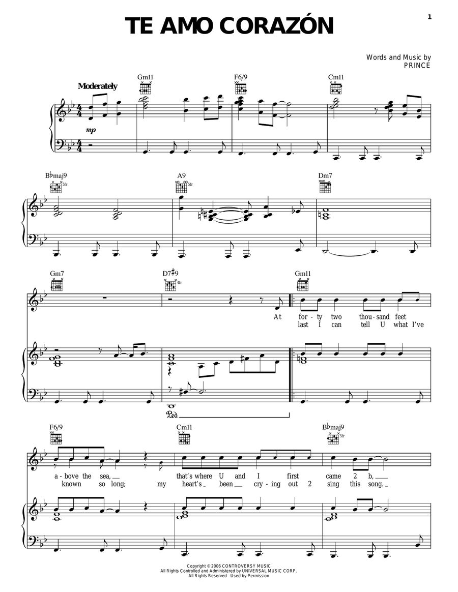 Te Amo Corazon Te Amo Corazon Piano, Vocal, Guitar scores gallery preview page 1