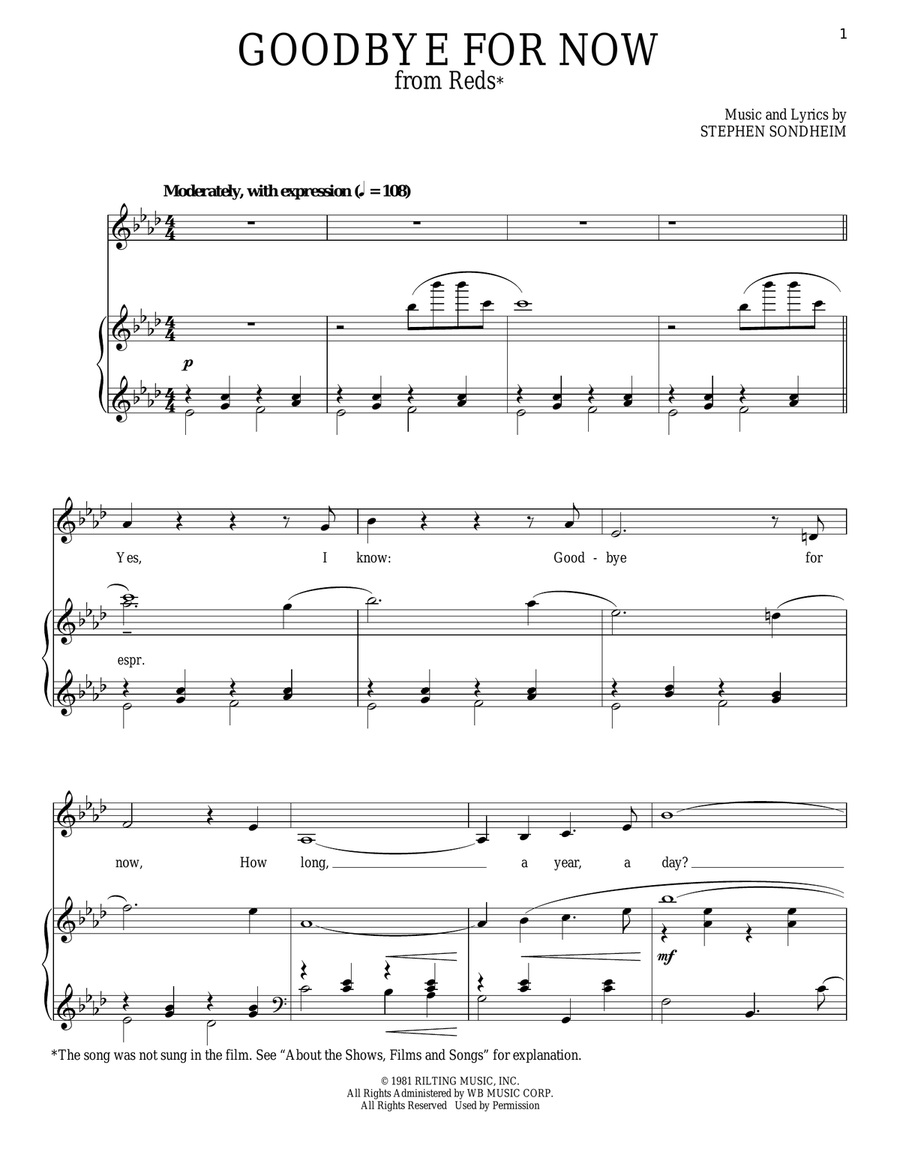 Goodbye For Now Goodbye For Now Piano, Vocal scores gallery preview page 1