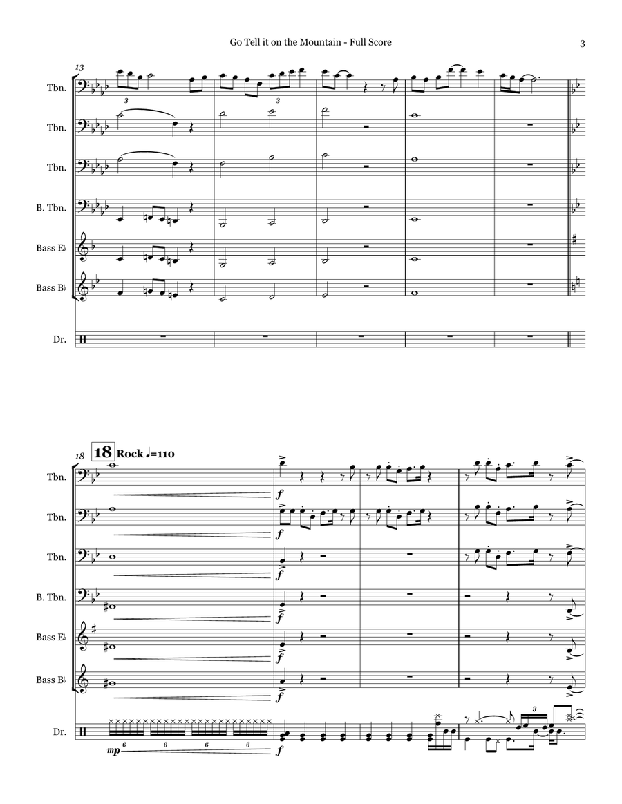 Go Tell it on the Mountain - Trombone Quartet Brass Quartet scores gallery preview page 3