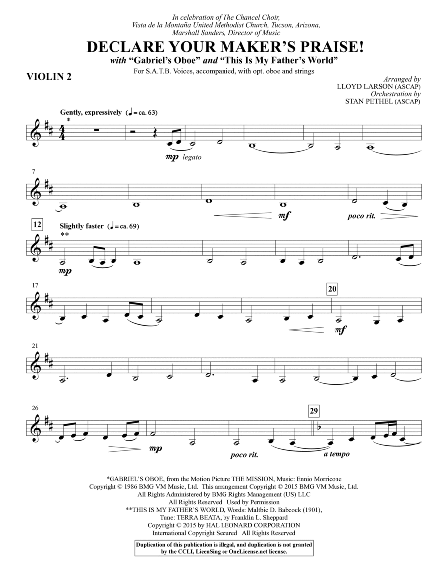 Declare Your Maker's Praise! - Violin 2 Choir scores gallery preview page 1