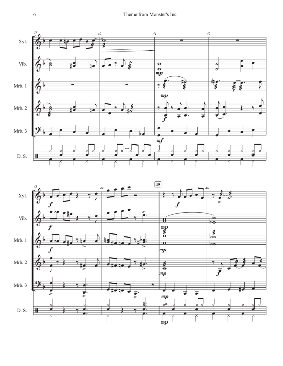 Monsters Inc. Percussion Ensemble scores gallery preview page 6