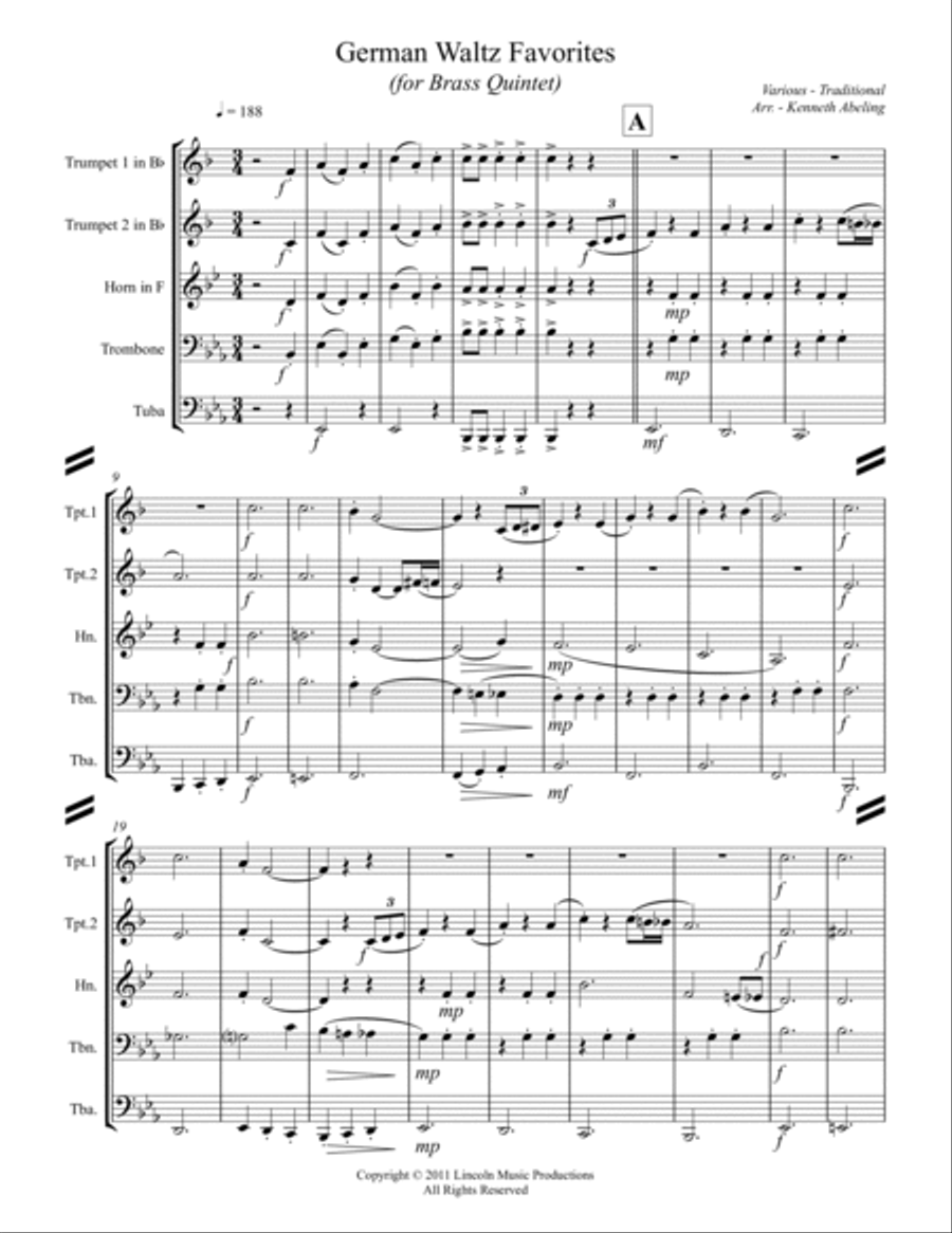German Waltz (Oktoberfest) Medley (for Brass Quintet) image number null